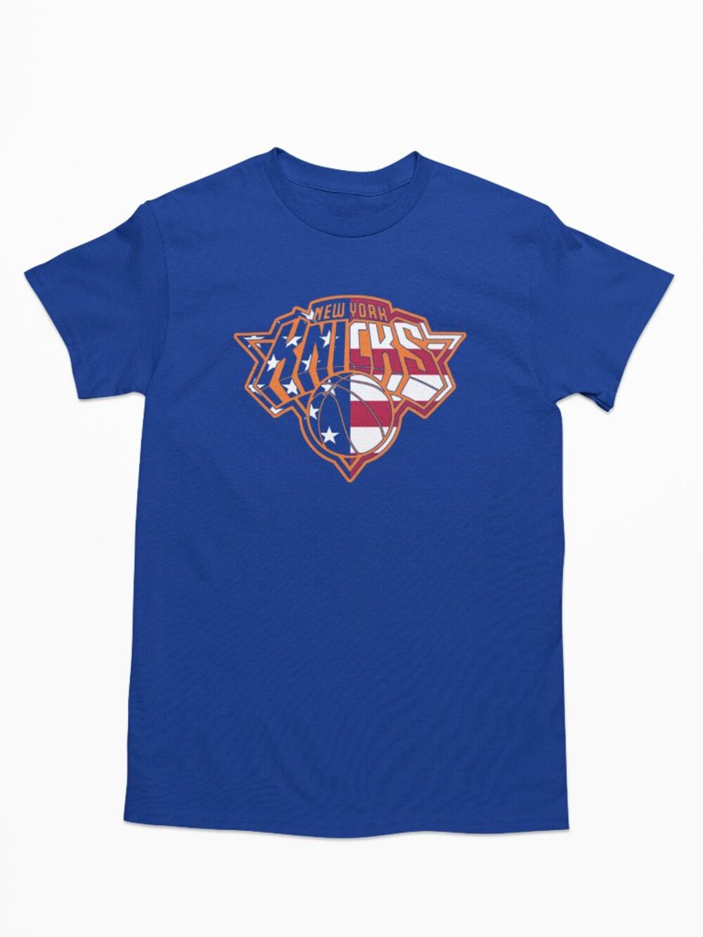 NEW York Knicks 4th July USA American Flag Team Color Pop Logo T-Shirt BLUE